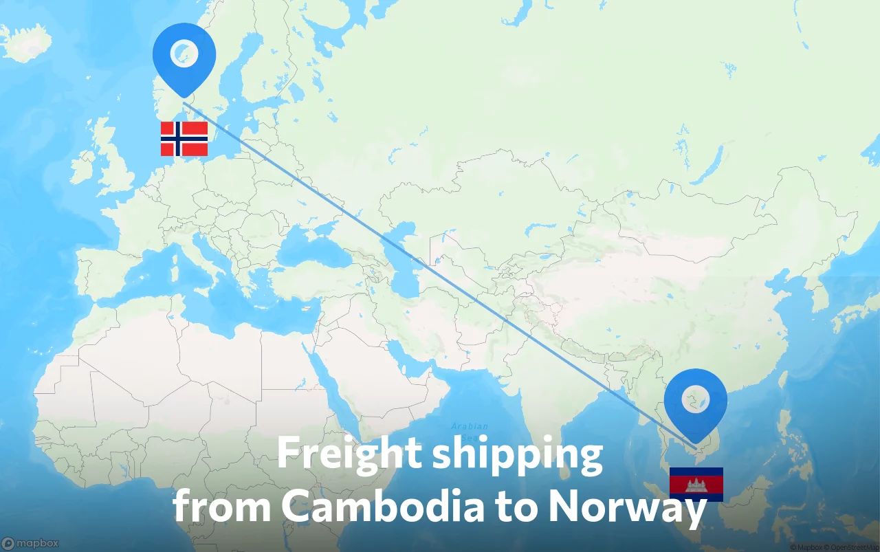 Shipping route from Cambodia to Norway