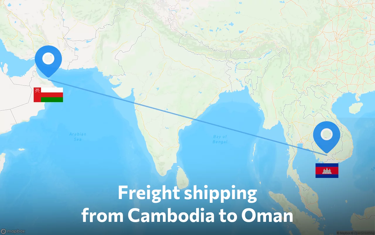Shipping route from Cambodia to Oman