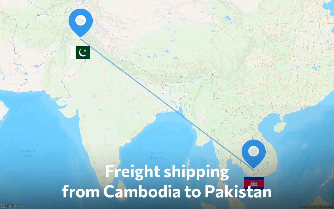Shipping route from Cambodia to Pakistan