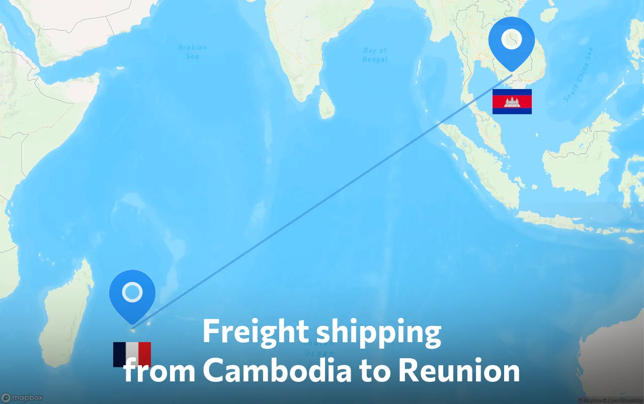 Shipping route from Cambodia to Reunion