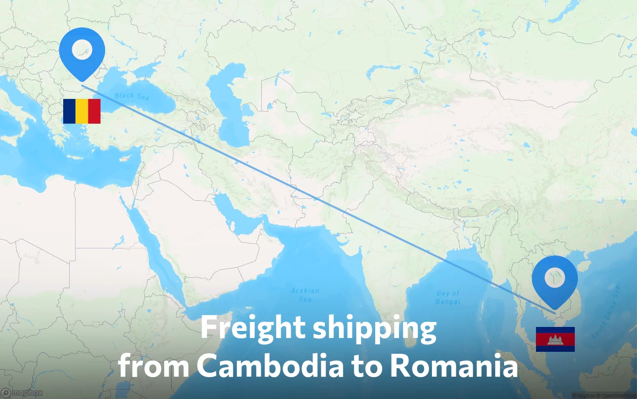 Shipping route from Cambodia to Romania