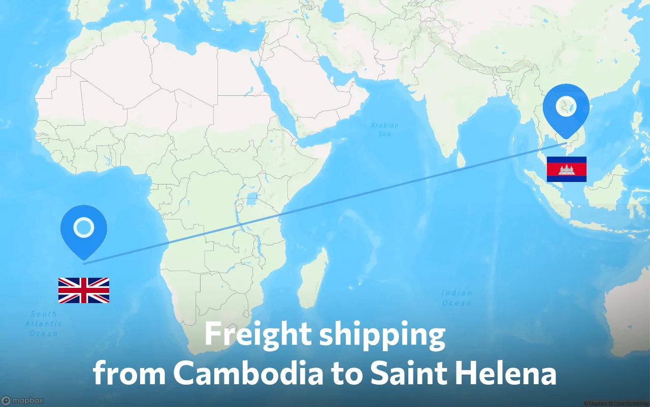Shipping route from Cambodia to Saint Helena