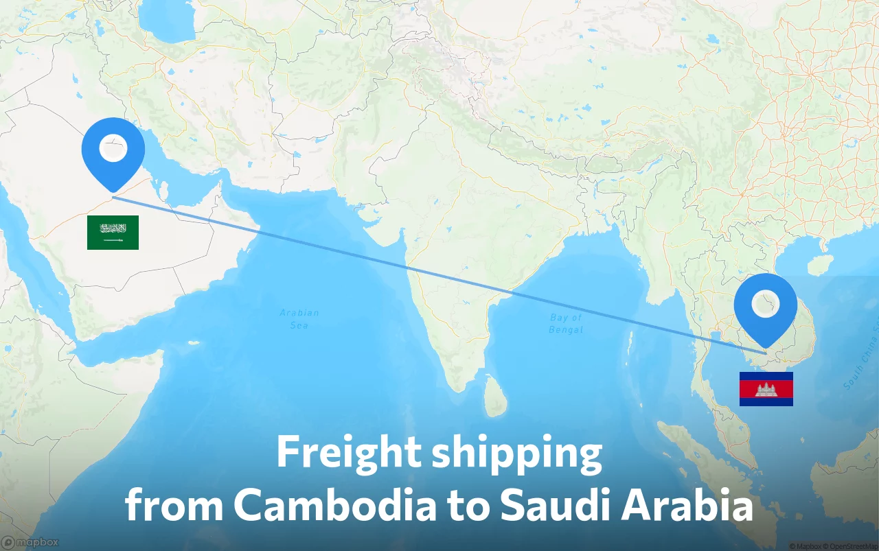 Shipping route from Cambodia to Saudi Arabia