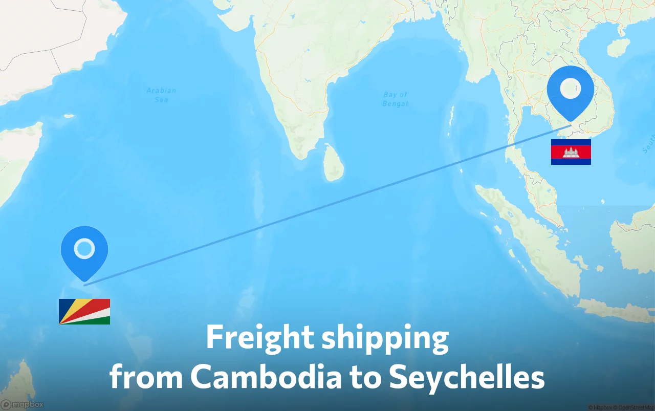 Shipping route from Cambodia to Seychelles
