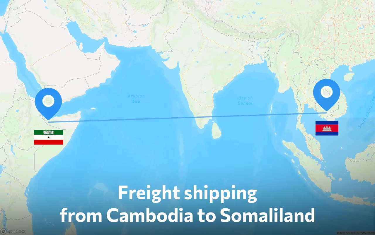 Shipping route from Cambodia to Somaliland