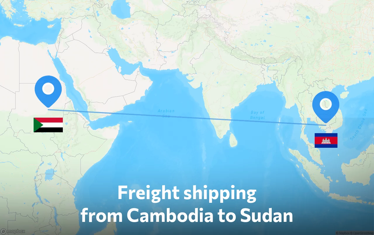 Shipping route from Cambodia to Sudan