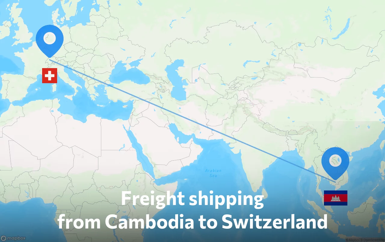 Shipping route from Cambodia to Switzerland
