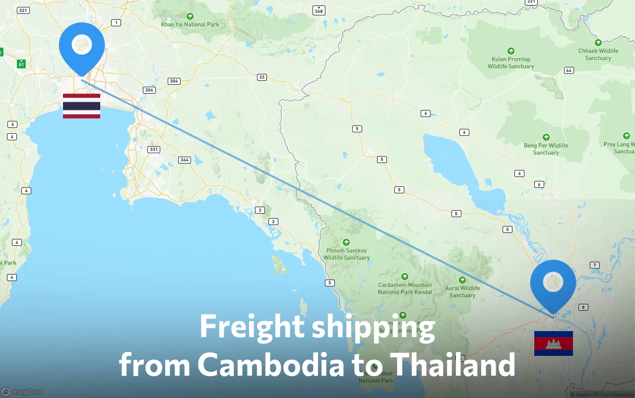Shipping route from Cambodia to Thailand