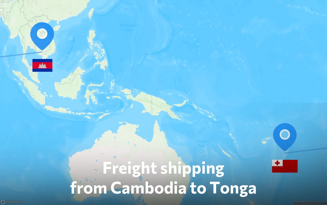 Shipping route from Cambodia to Tonga