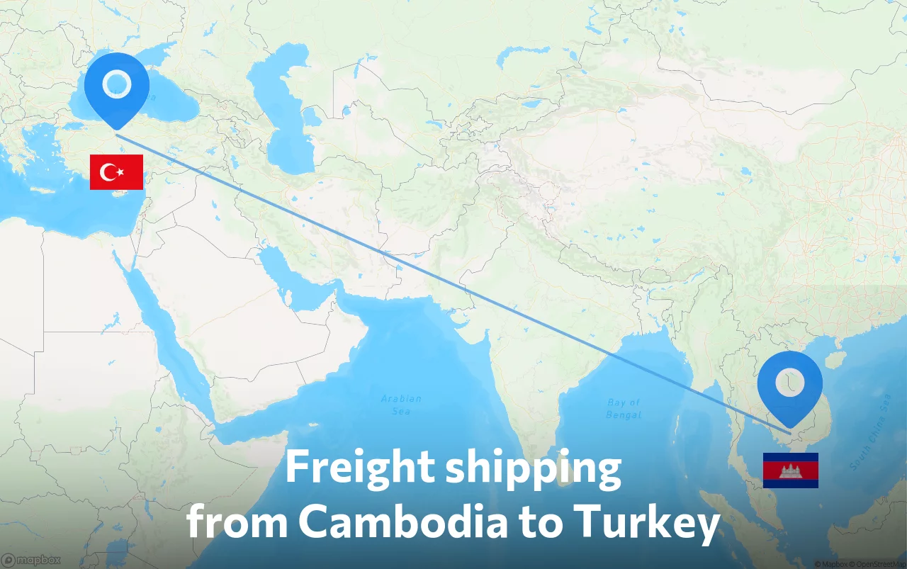 Shipping route from Cambodia to Turkey