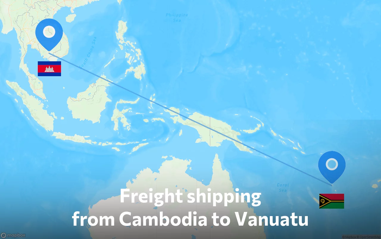 Shipping route from Cambodia to Vanuatu