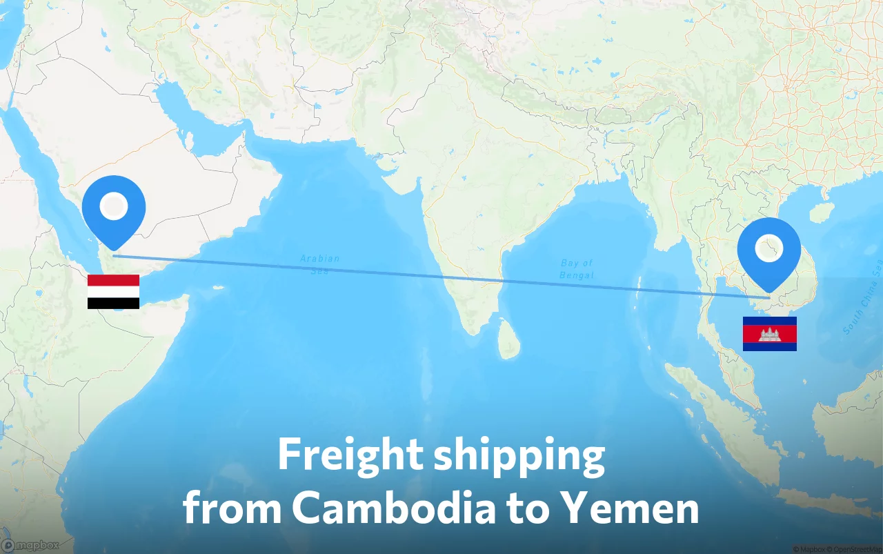 Shipping route from Cambodia to Yemen
