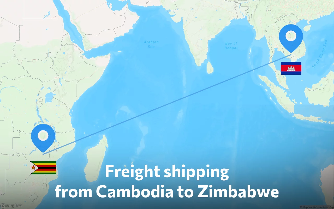 Shipping route from Cambodia to Zimbabwe