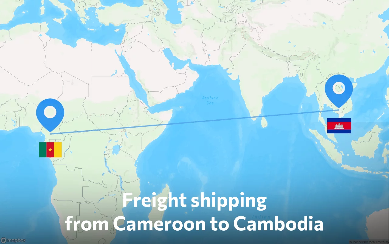 Shipping route from Cameroon to Cambodia