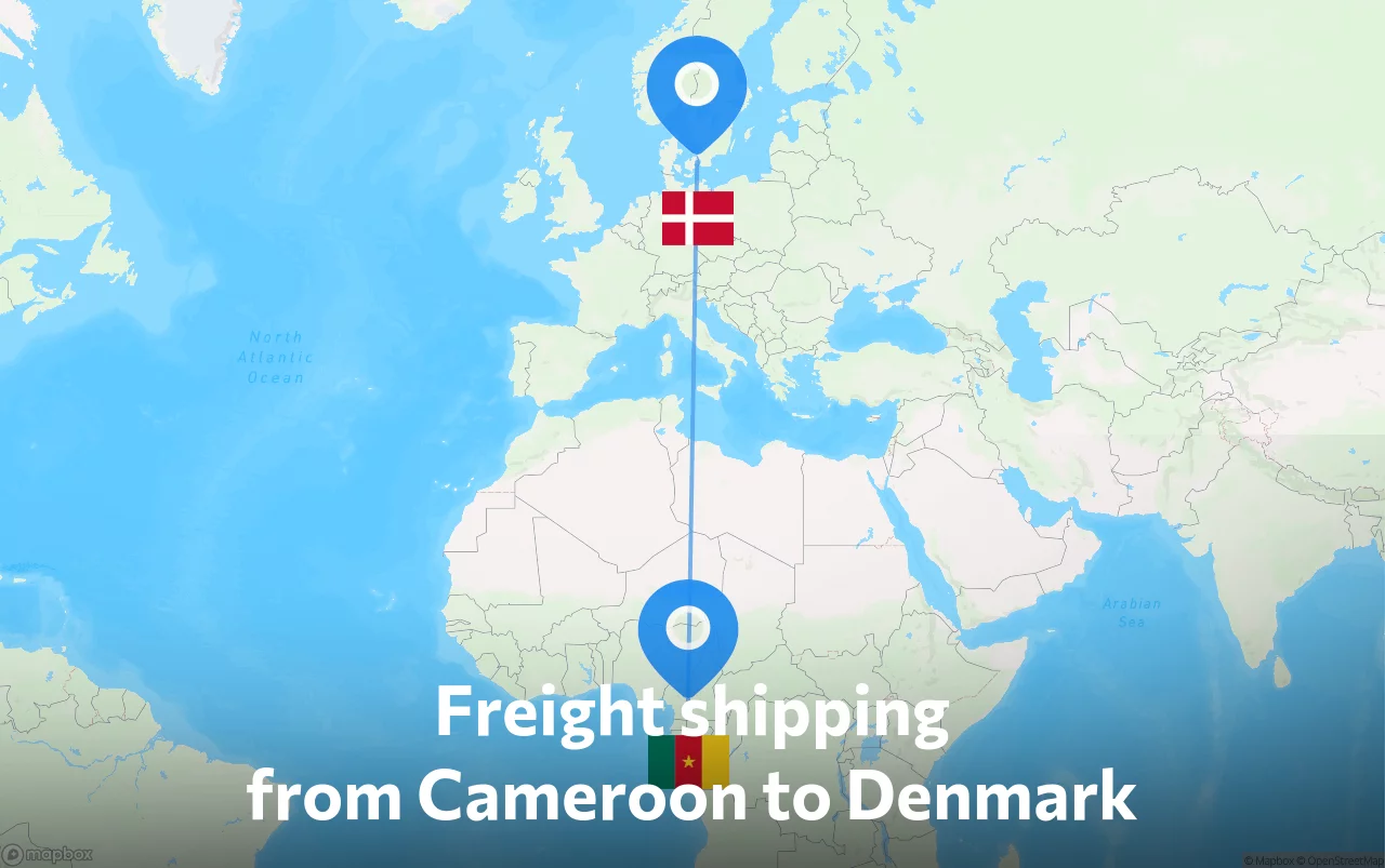 Shipping route from Cameroon to Denmark