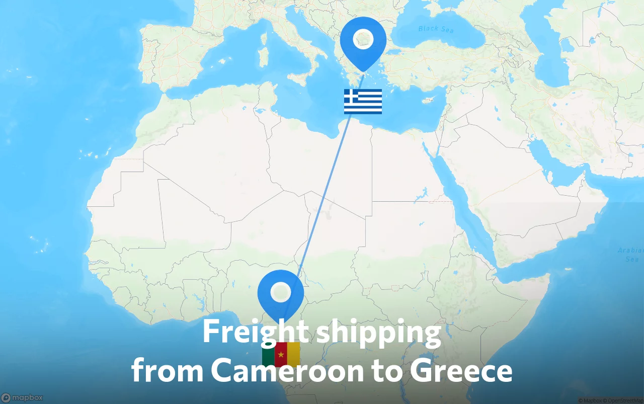 Shipping route from Cameroon to Greece