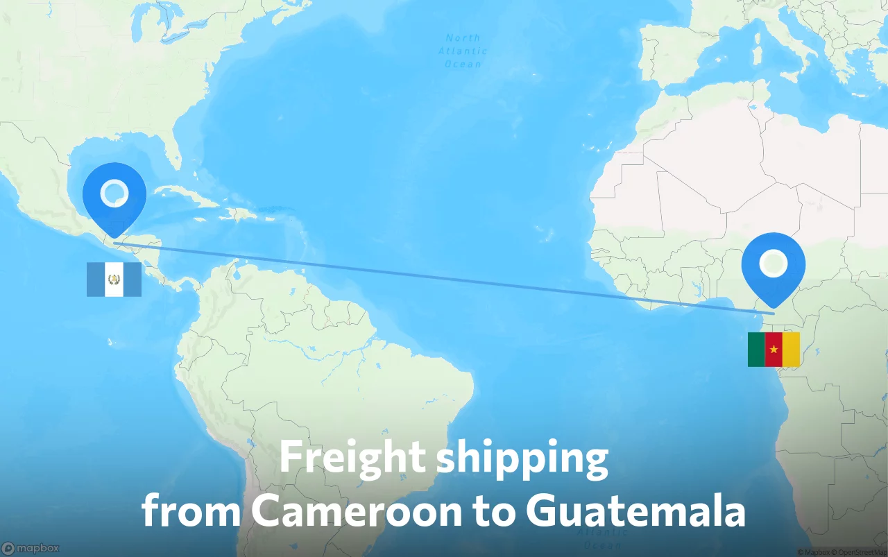 Shipping route from Cameroon to Guatemala