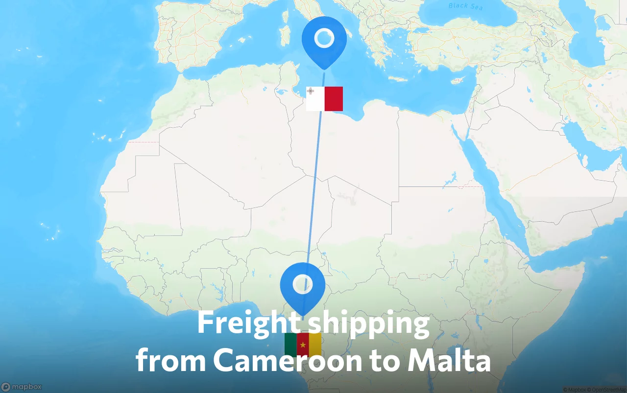 Shipping route from Cameroon to Malta