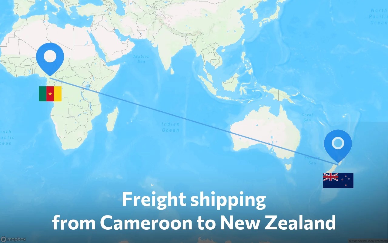 Shipping route from Cameroon to New Zealand
