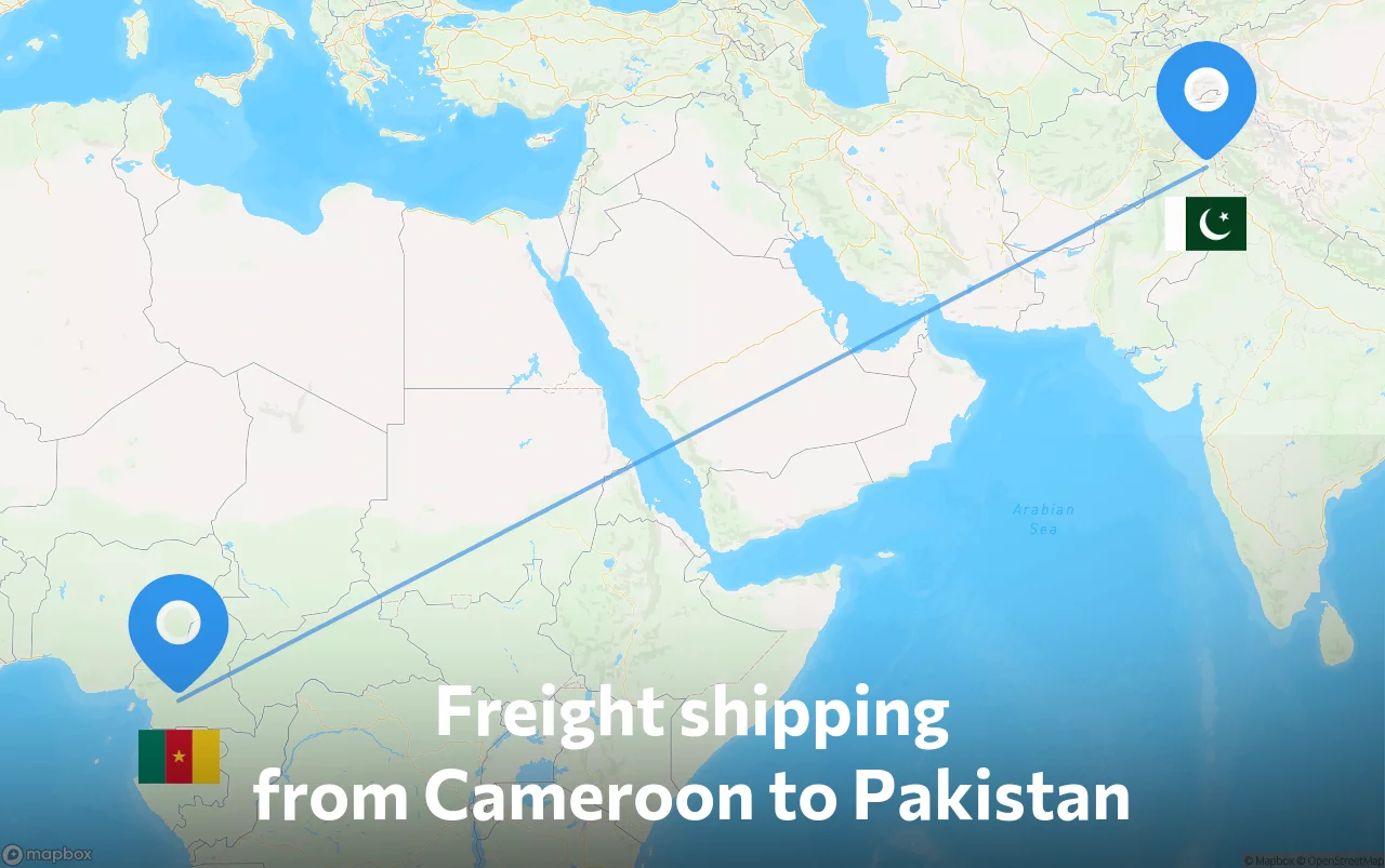 Shipping route from Cameroon to Pakistan