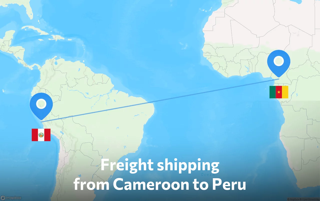 Shipping route from Cameroon to Peru