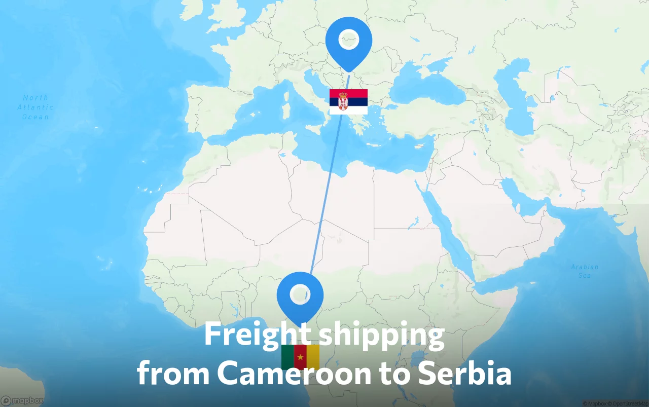Shipping route from Cameroon to Serbia