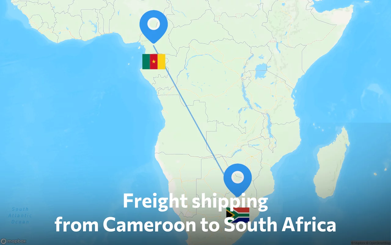 Shipping route from Cameroon to South Africa
