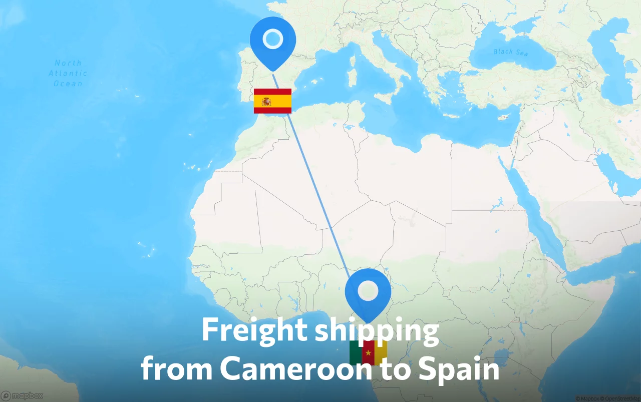 Shipping route from Cameroon to Spain