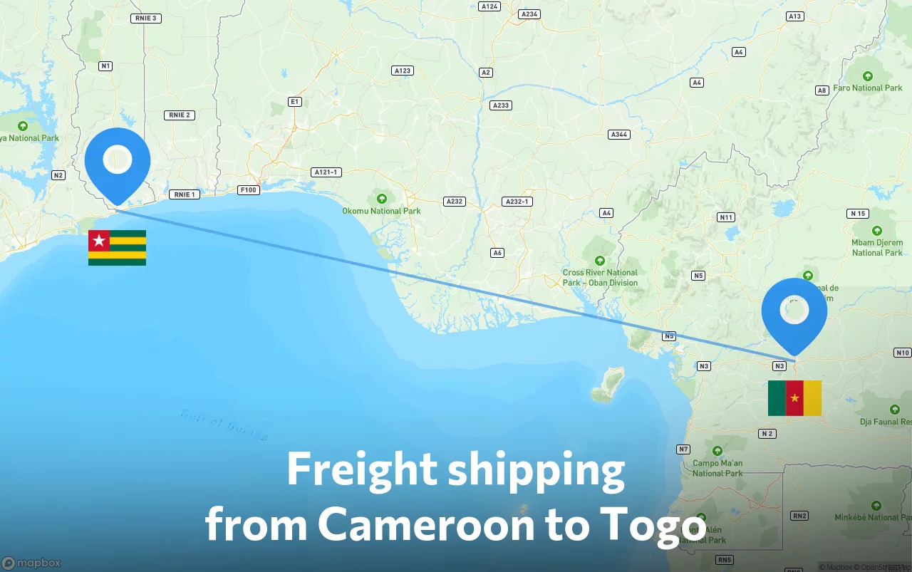 Shipping route from Cameroon to Togo