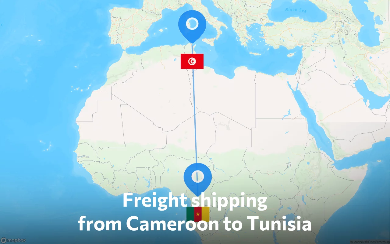 Shipping route from Cameroon to Tunisia