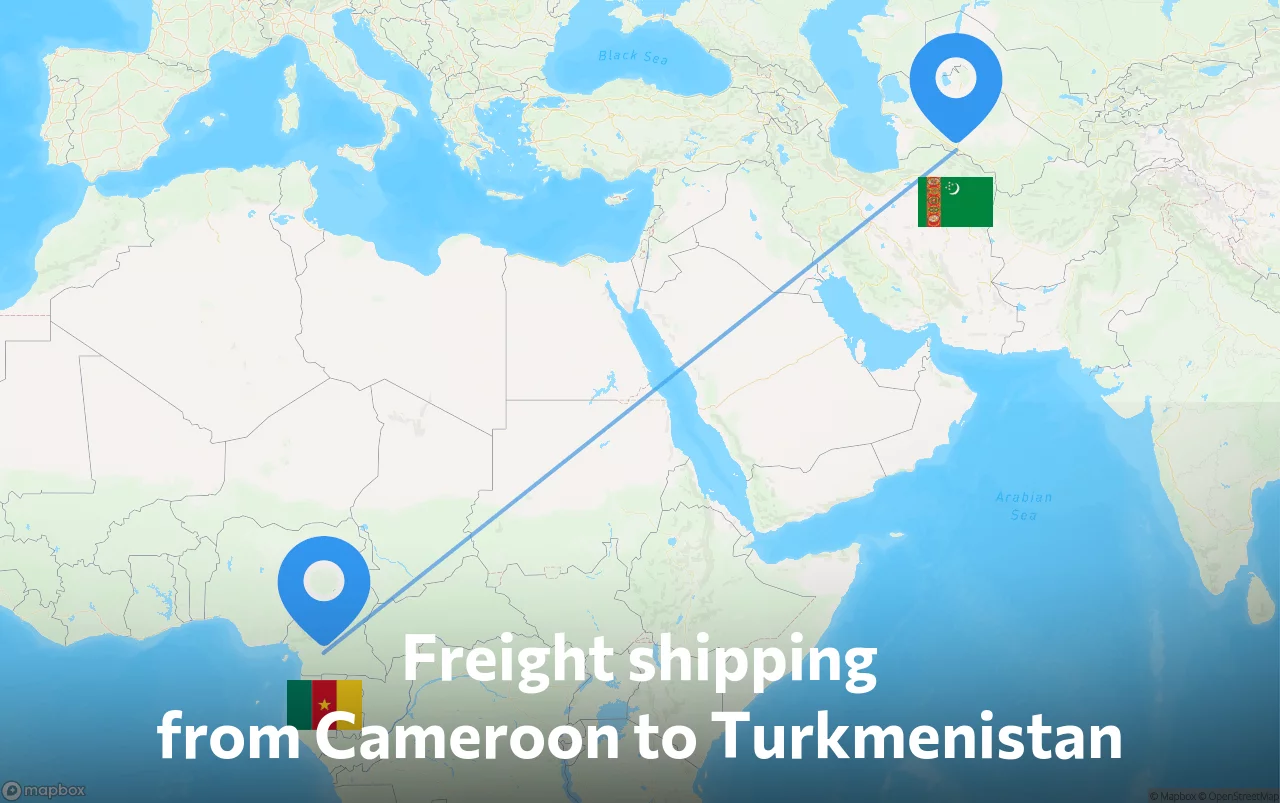 Shipping route from Cameroon to Turkmenistan