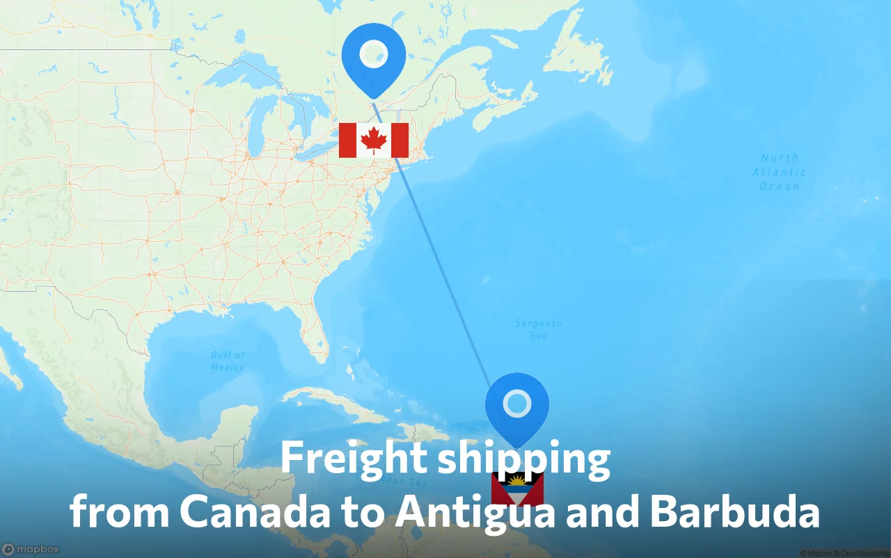 Shipping route from Canada to Antigua and Barbuda