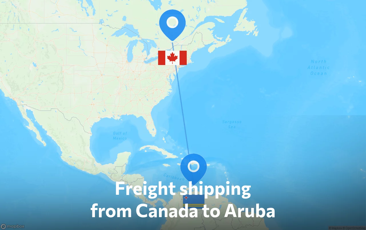 Shipping route from Canada to Aruba