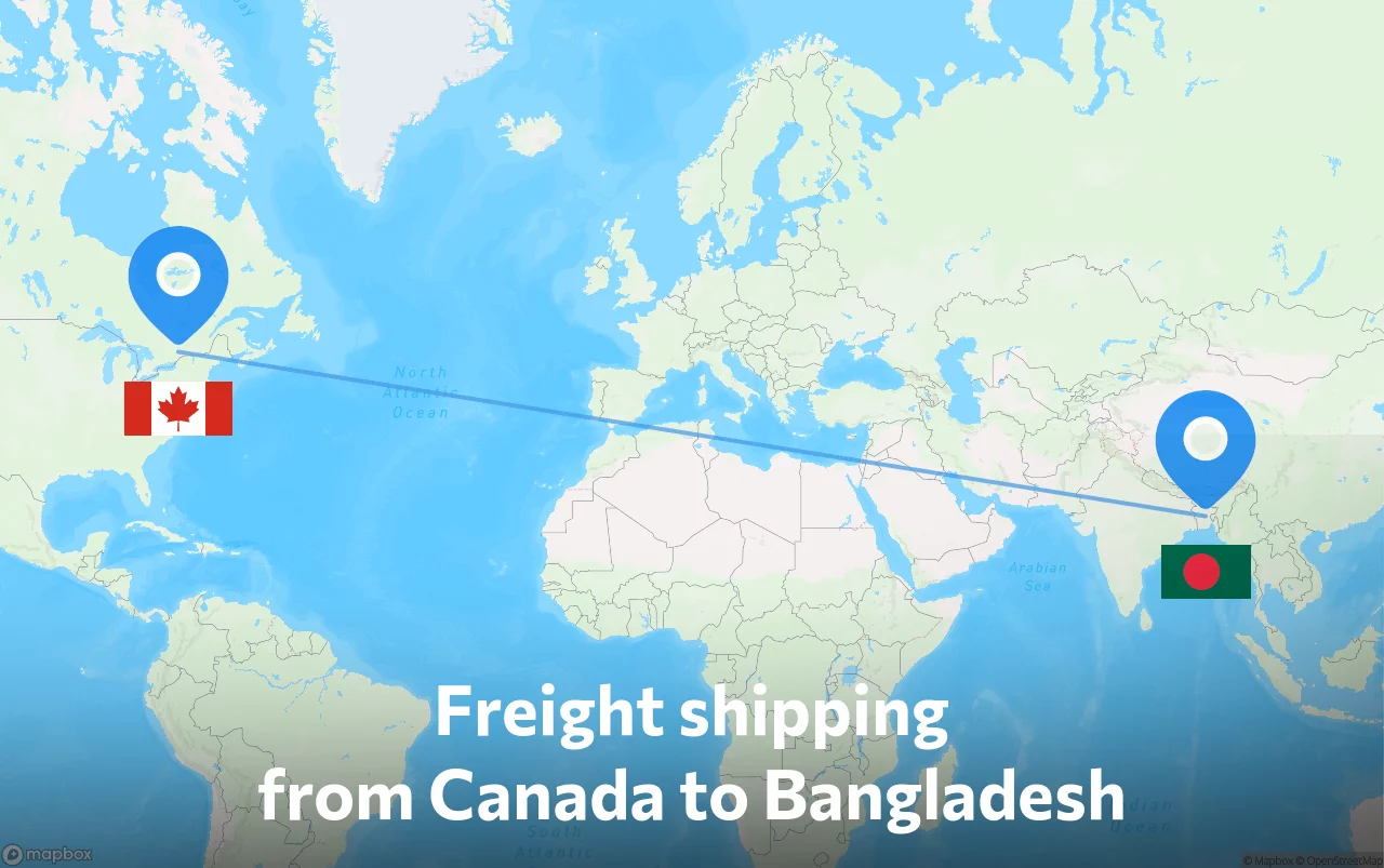Shipping route from Canada to Bangladesh