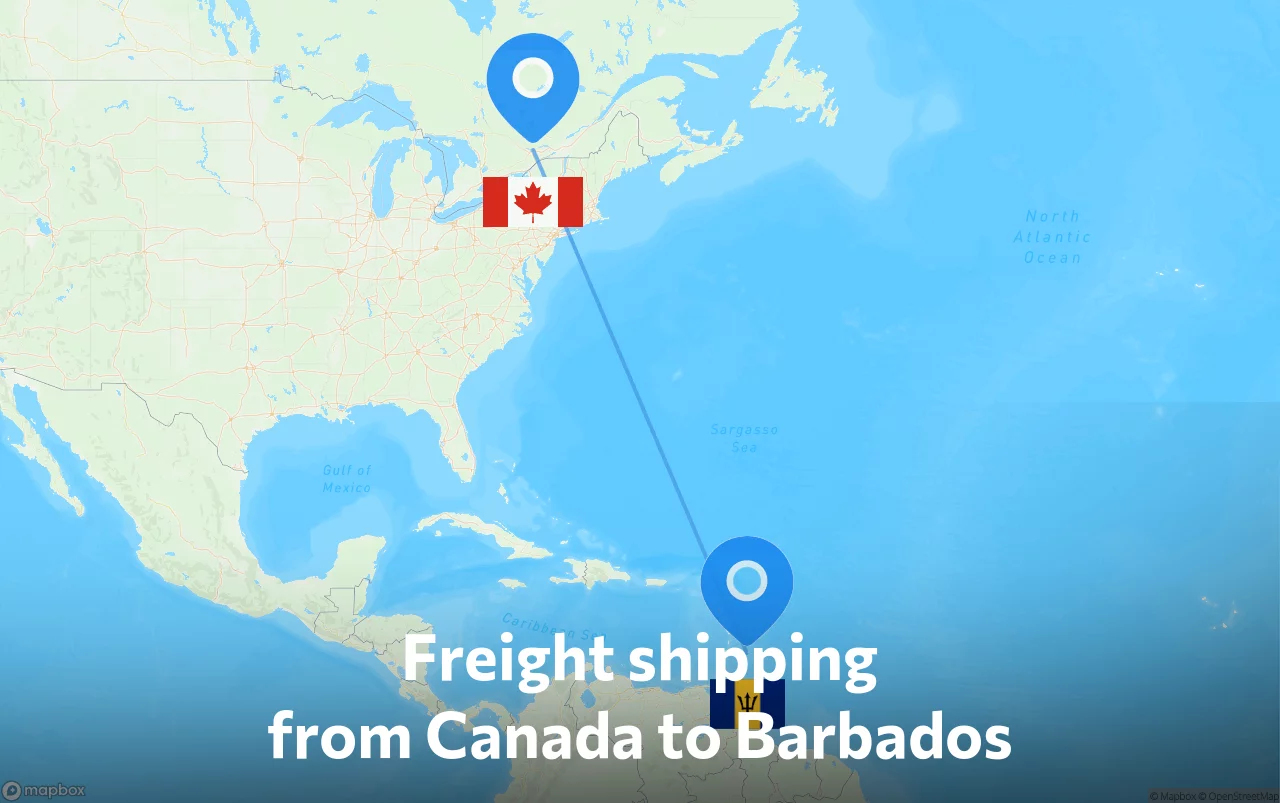 Shipping route from Canada to Barbados