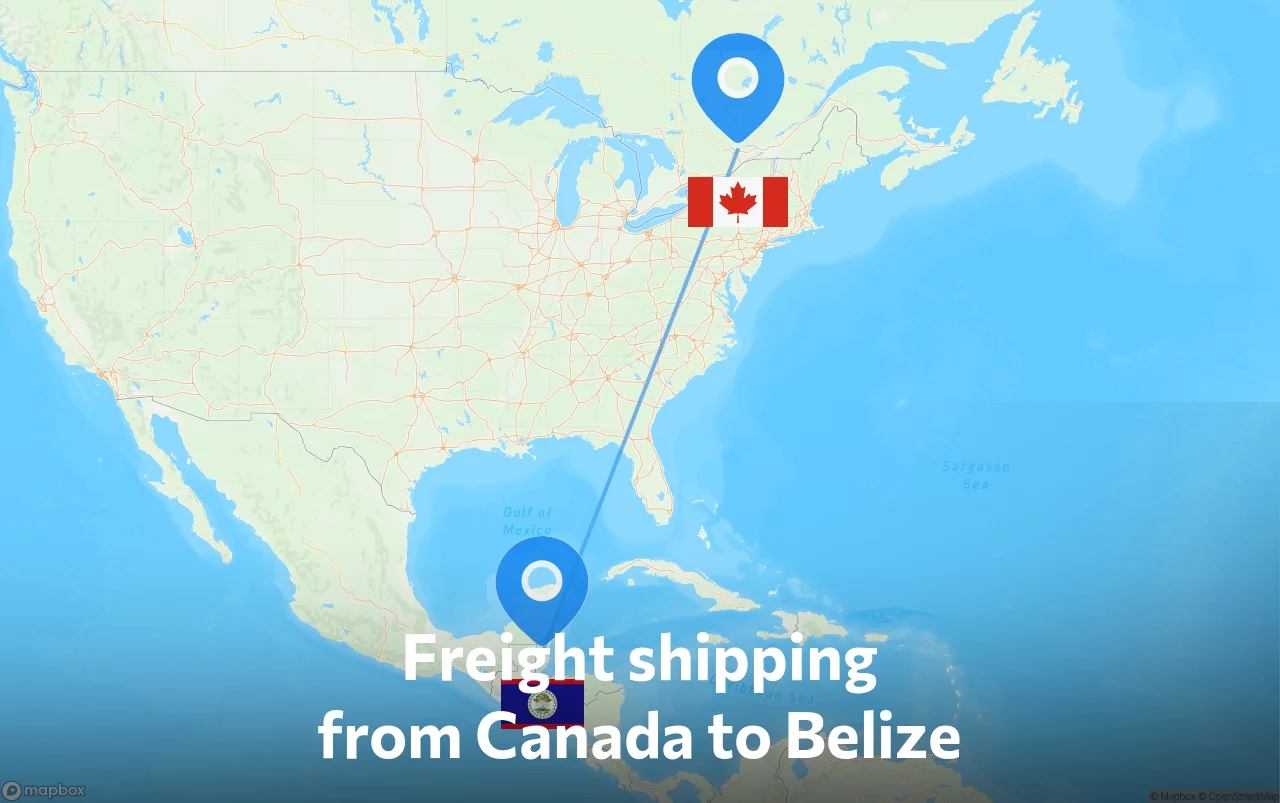 Shipping route from Canada to Belize