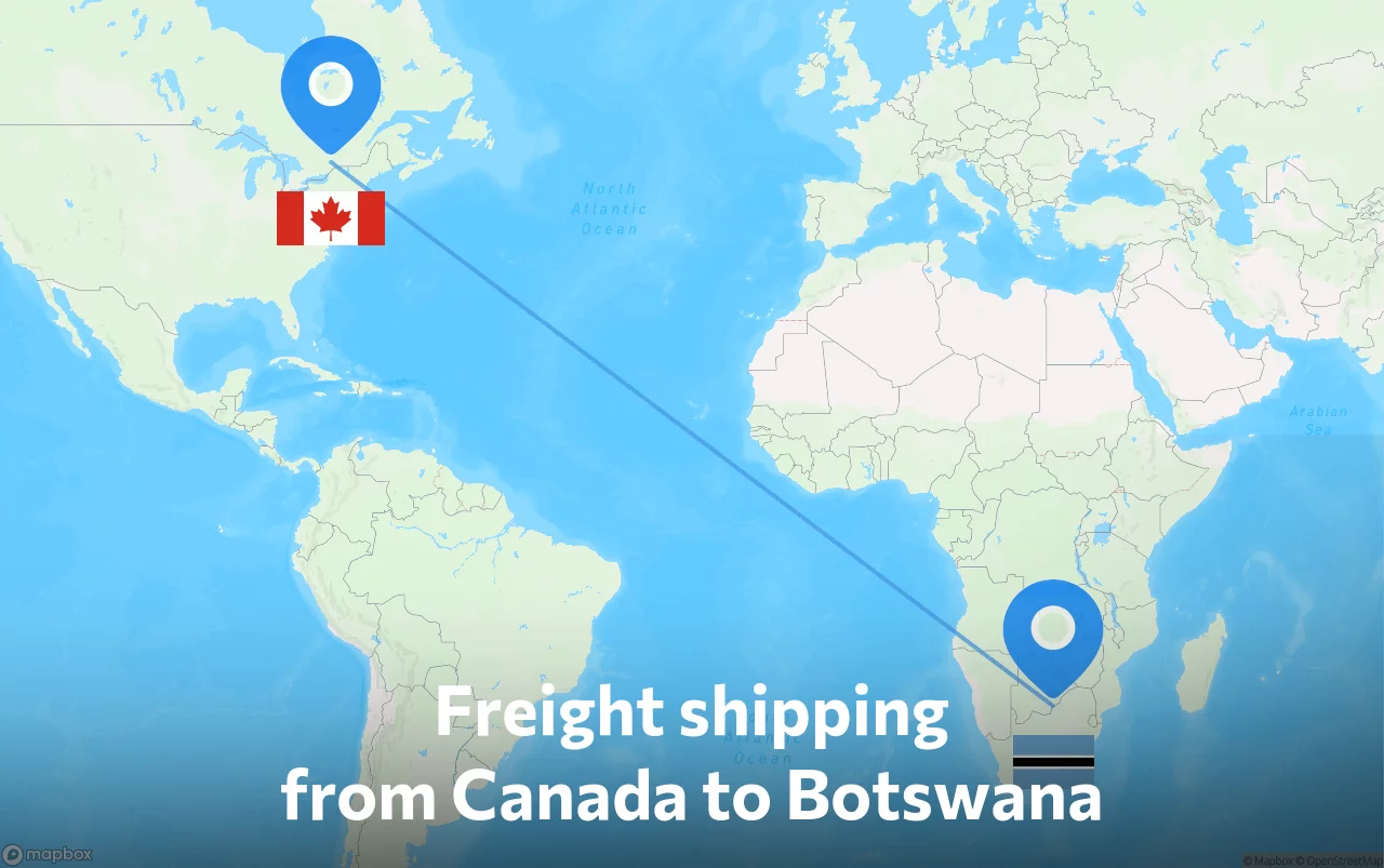 Shipping route from Canada to Botswana