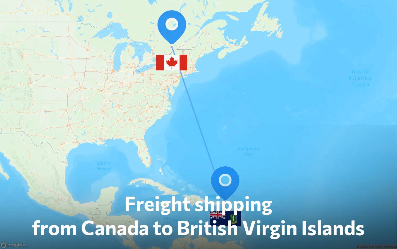 Shipping route from Canada to British Virgin Islands