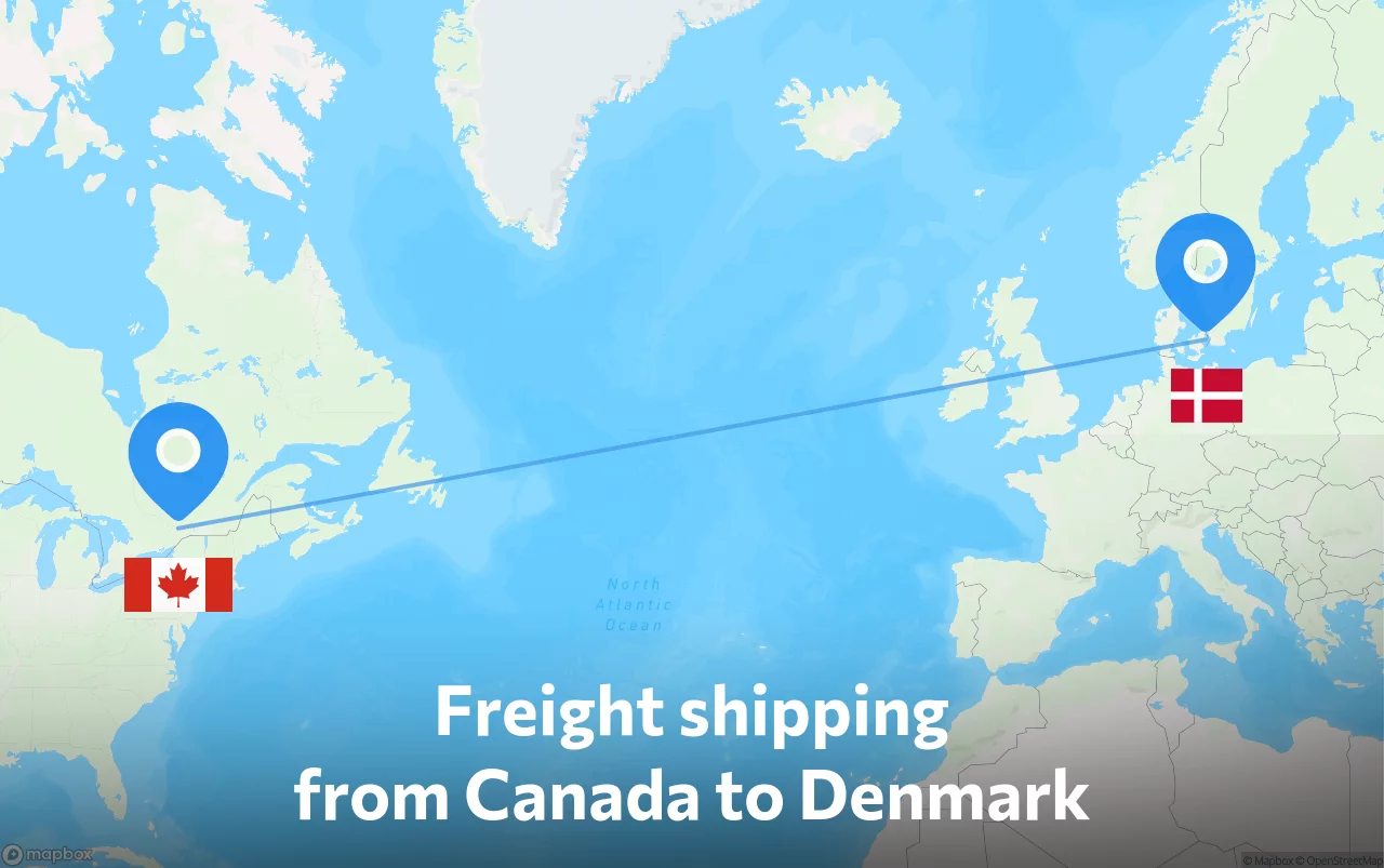 Shipping route from Canada to Denmark