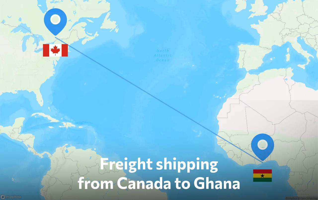 Shipping route from Canada to Ghana