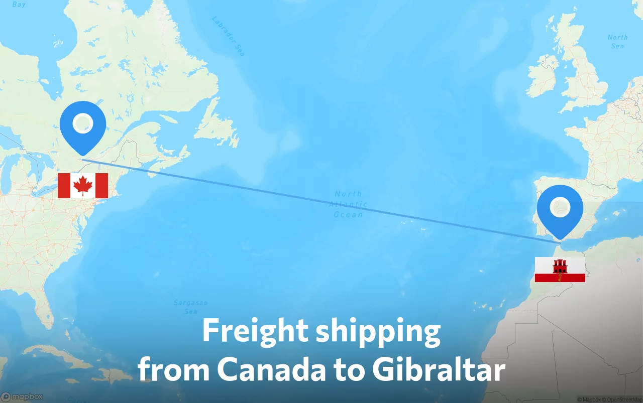 Shipping route from Canada to Gibraltar