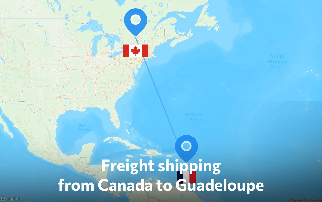 Shipping route from Canada to Guadeloupe