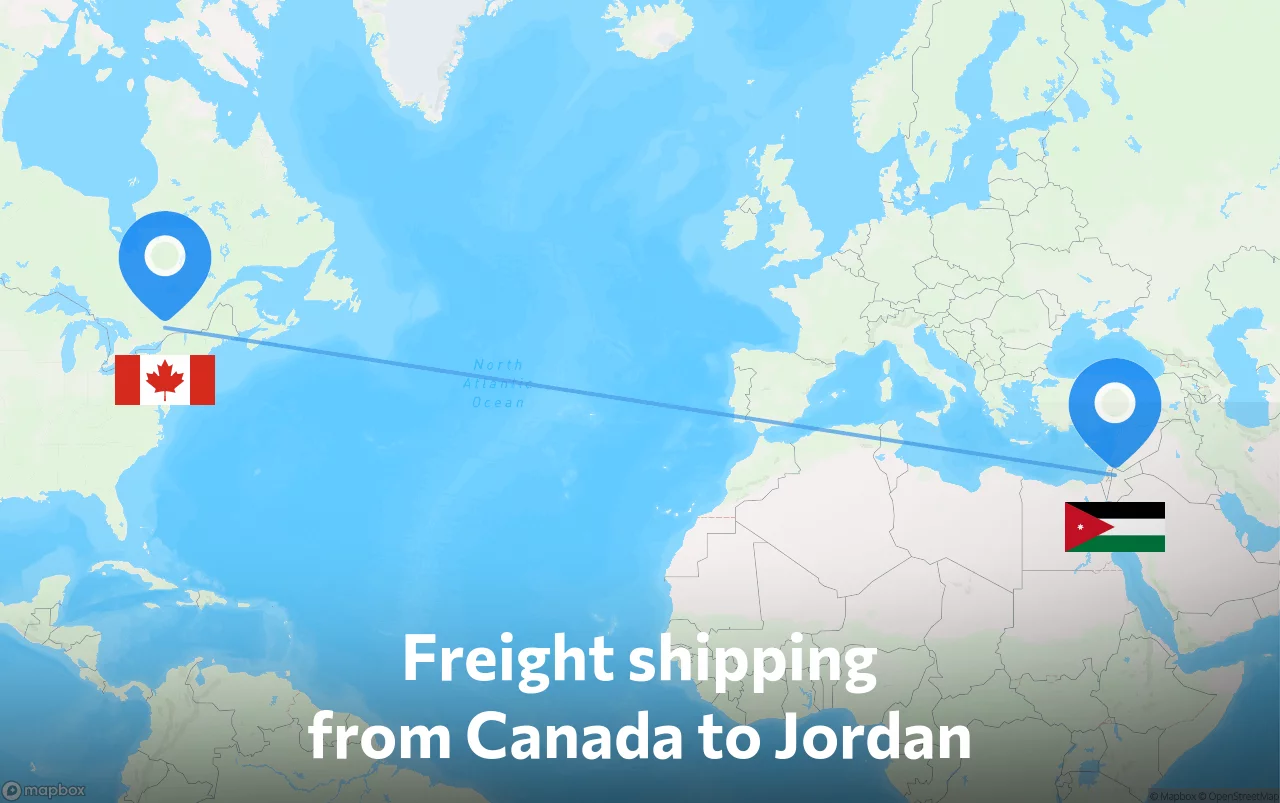 Shipping route from Canada to Jordan