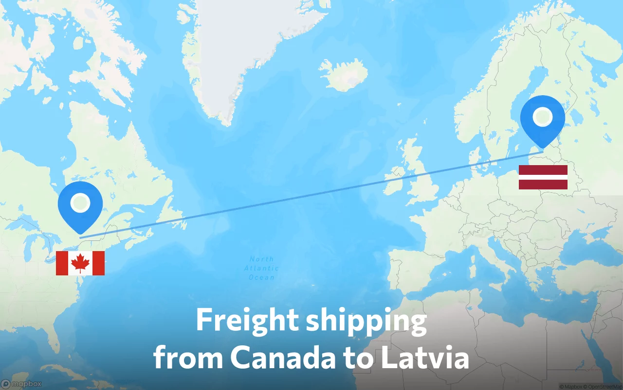 Shipping route from Canada to Latvia