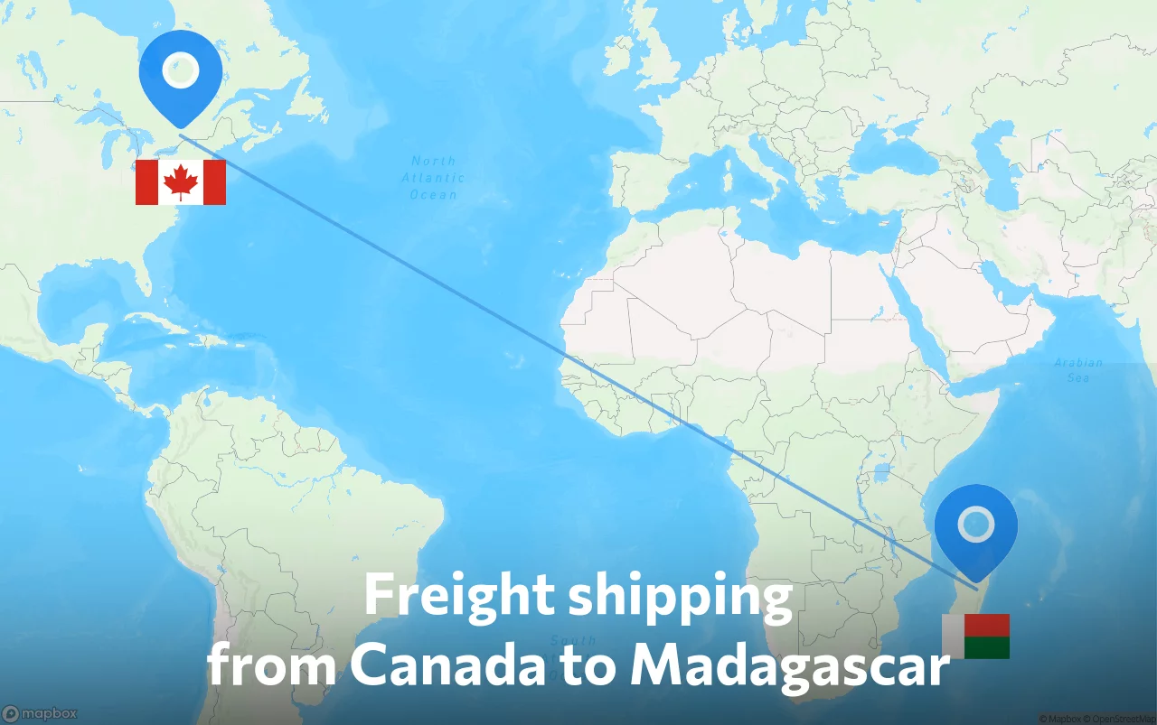 Shipping route from Canada to Madagascar