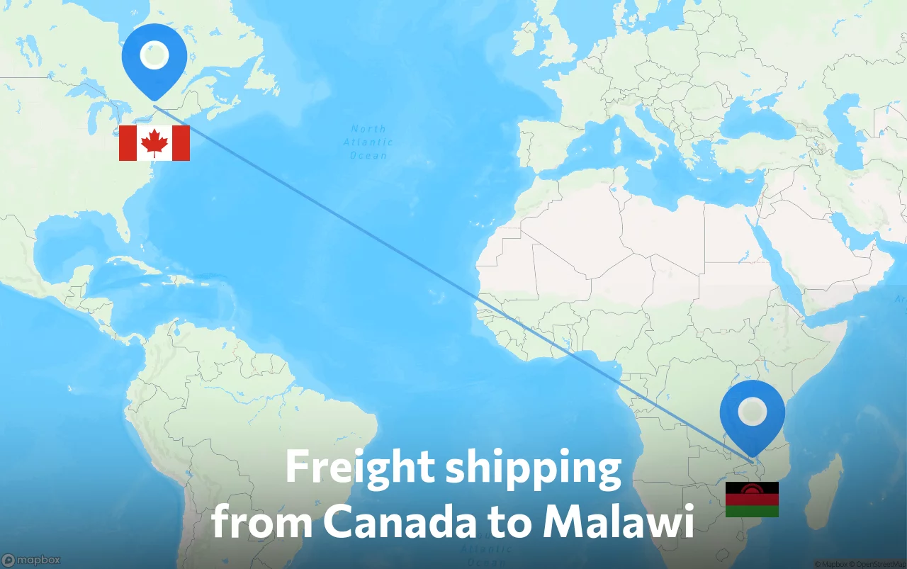 Shipping route from Canada to Malawi