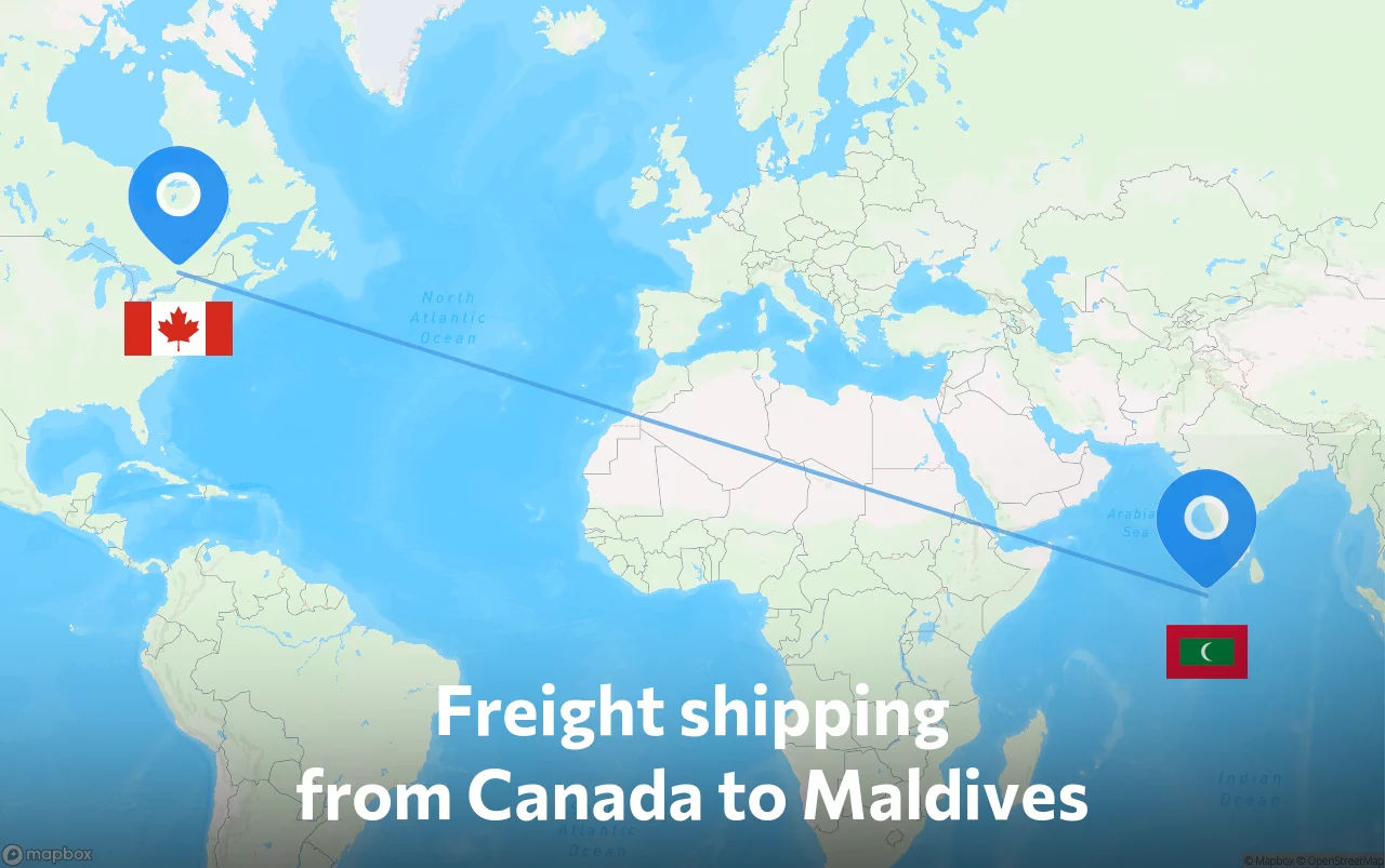 Shipping route from Canada to Maldives