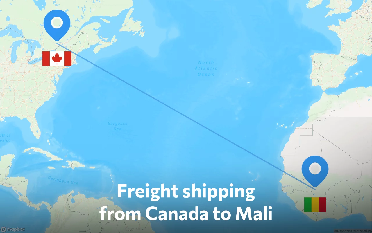 Shipping route from Canada to Mali