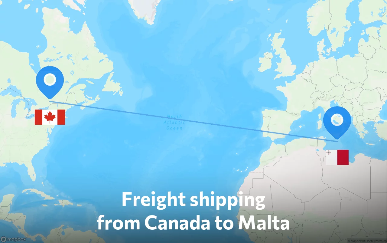 Shipping route from Canada to Malta