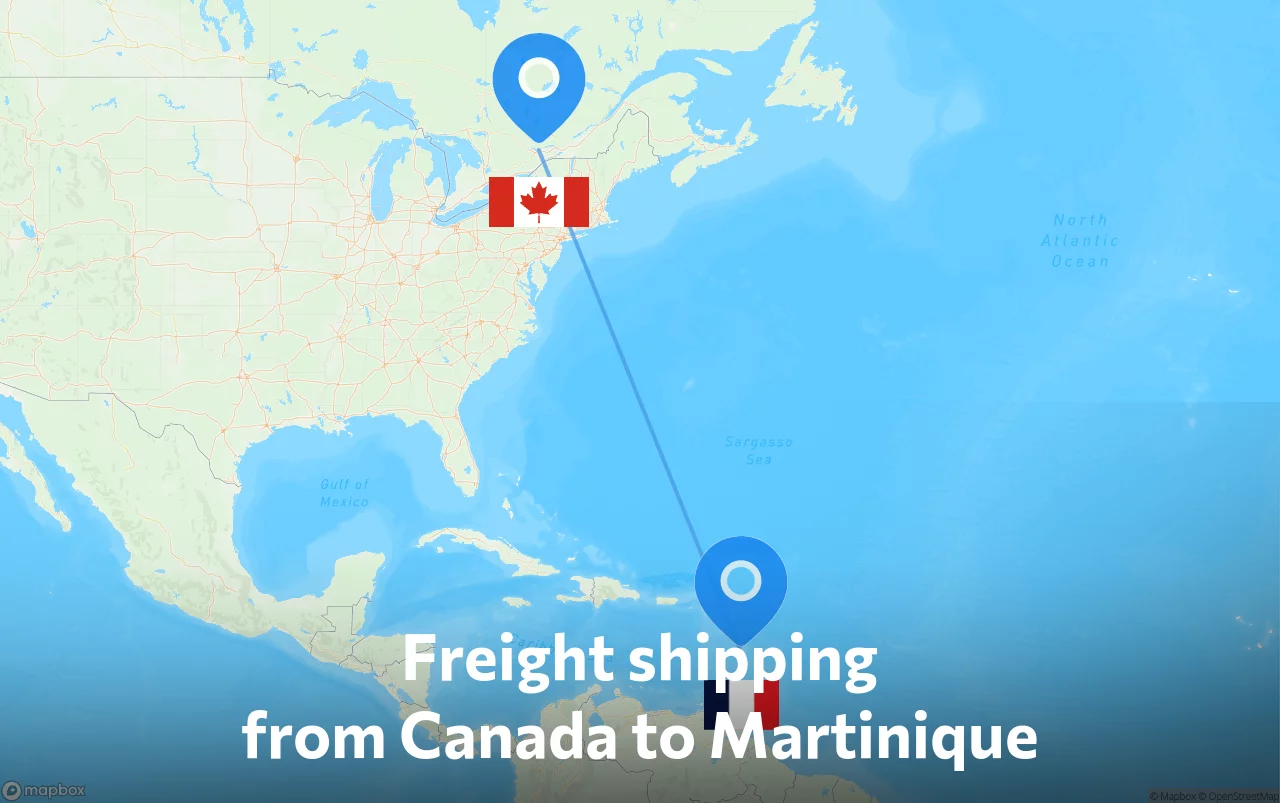 Shipping route from Canada to Martinique